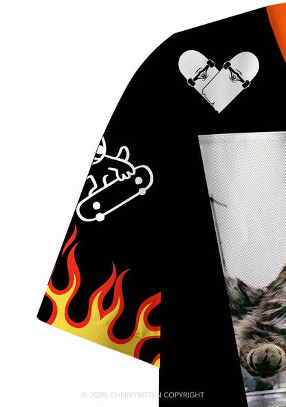Smoking Cat Skateboard Y2K Crop Sport Jersey Shirts Cherrykitten