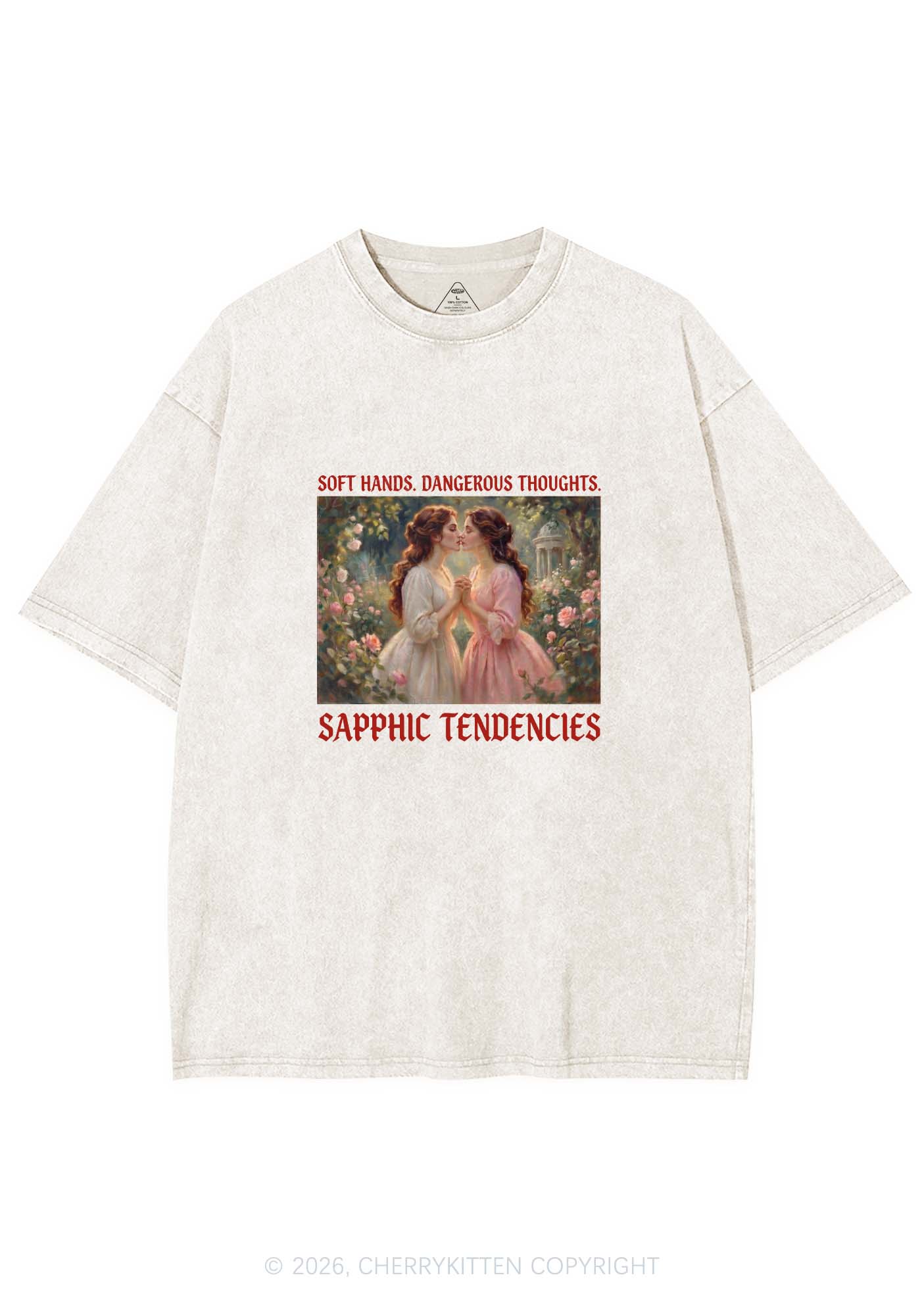 Soft Sapphic Tendencies Pride Y2K Shirts Washed Tee Cherrykitten