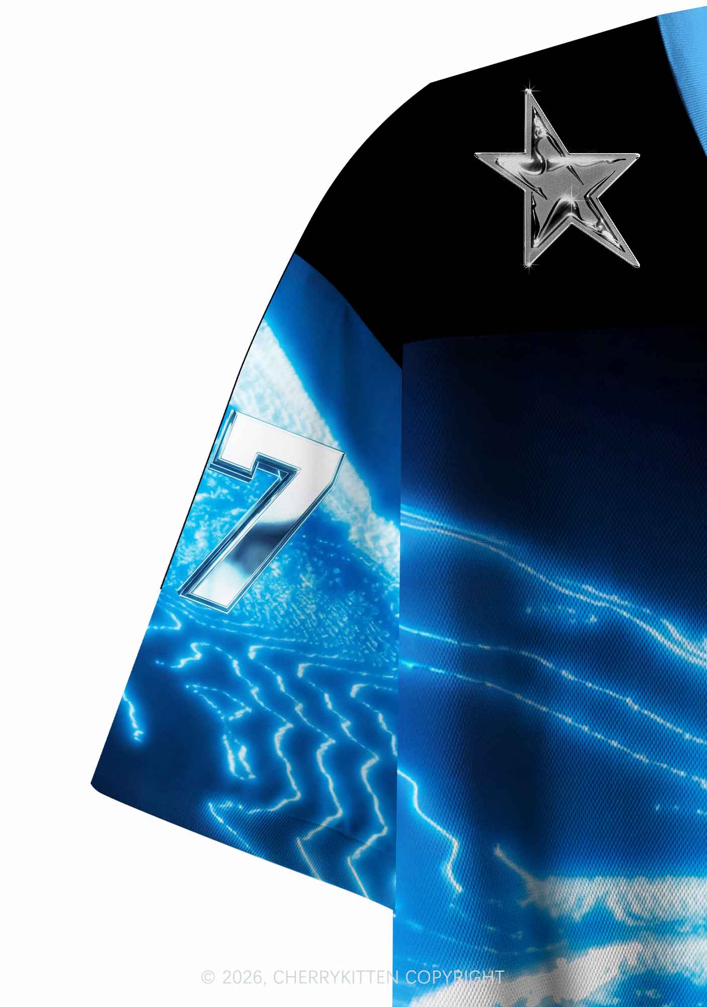 Blue Liquid Wave Househead Y2K Crop Sport Jersey Shirts Cherrykitten