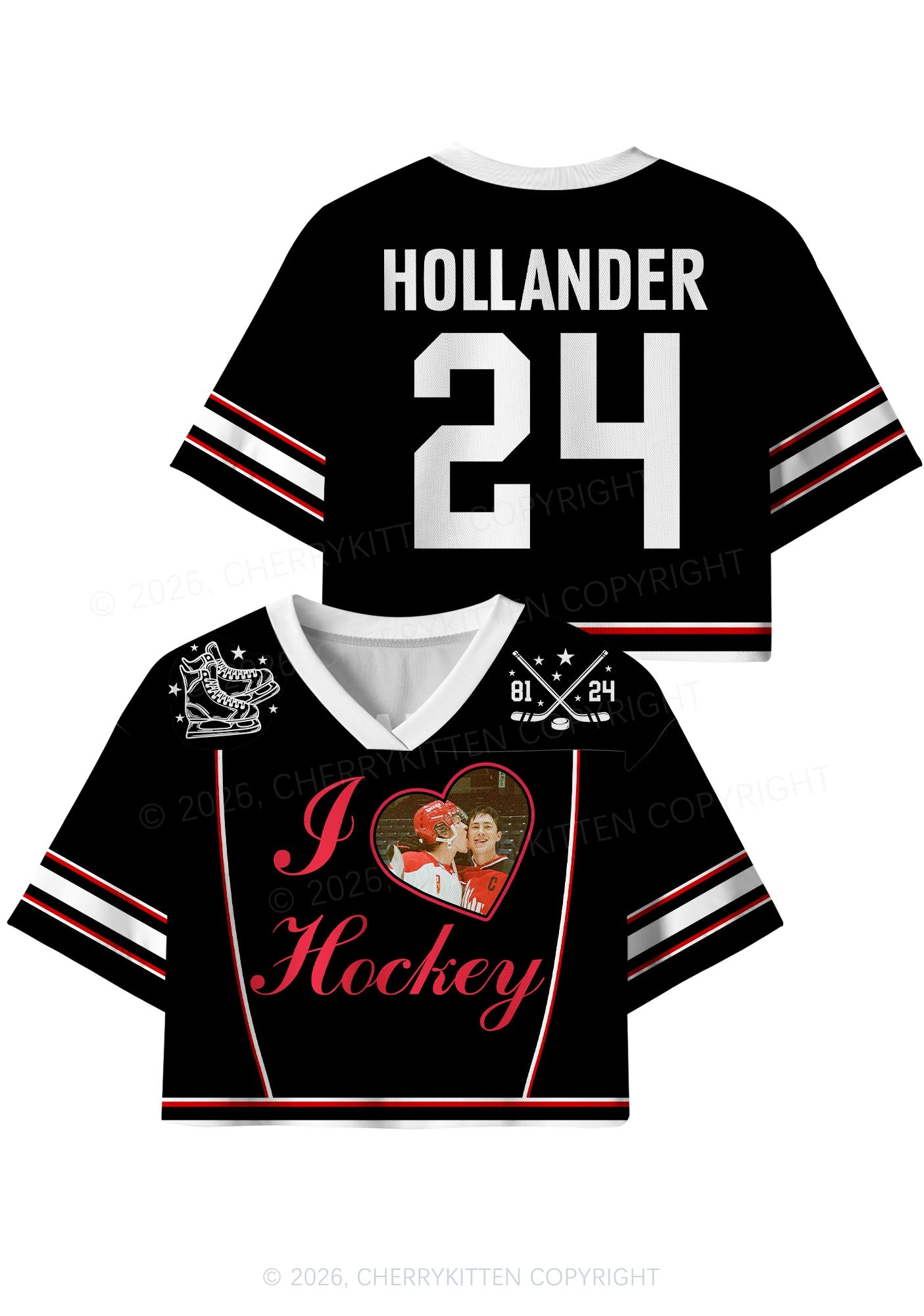 Black I Love Hockey HR Y2K Crop Sport Jersey Shirts Cherrykitten