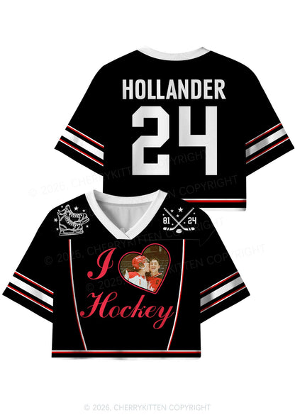 Black I Love Hockey HR Y2K Crop Sport Jersey Shirts Cherrykitten