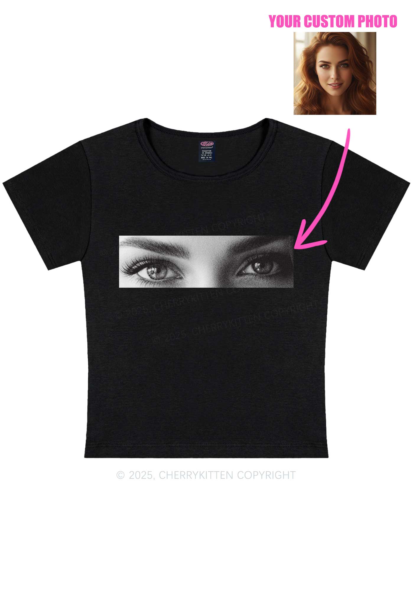 Custom Eyes Y2K Baby Tee Cherrykitten