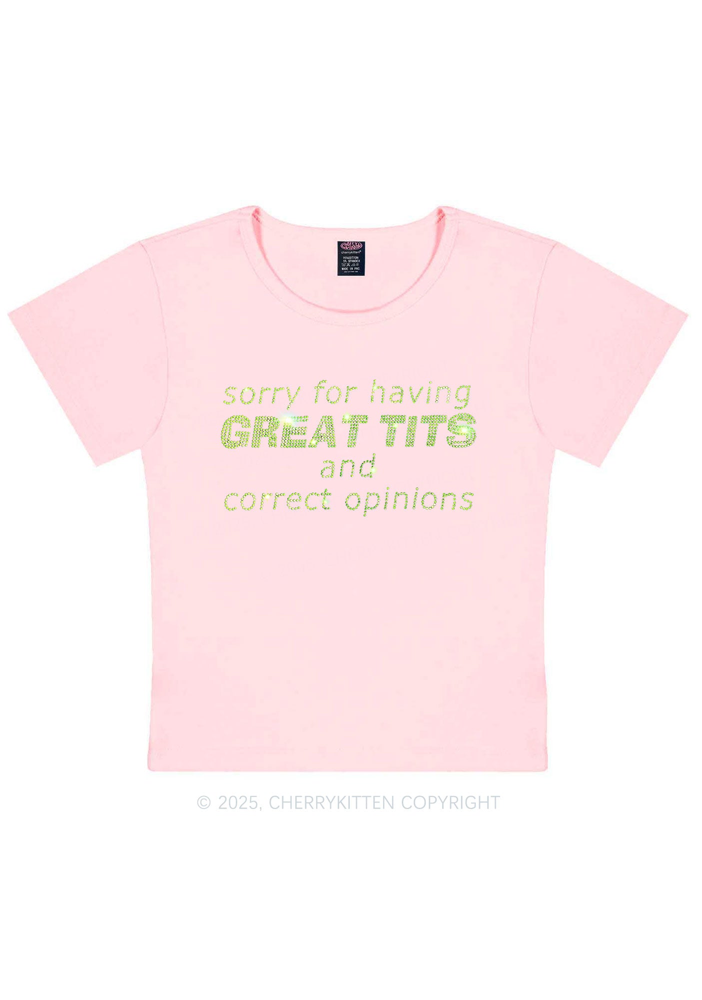 Rhinestone Sorry For Having Correct Opinions Y2K Baby Tee Cherrykitten