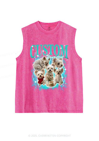 Custom Sparkle Dog Photo Y2K Washed Muscle Tank Cherrykitten
