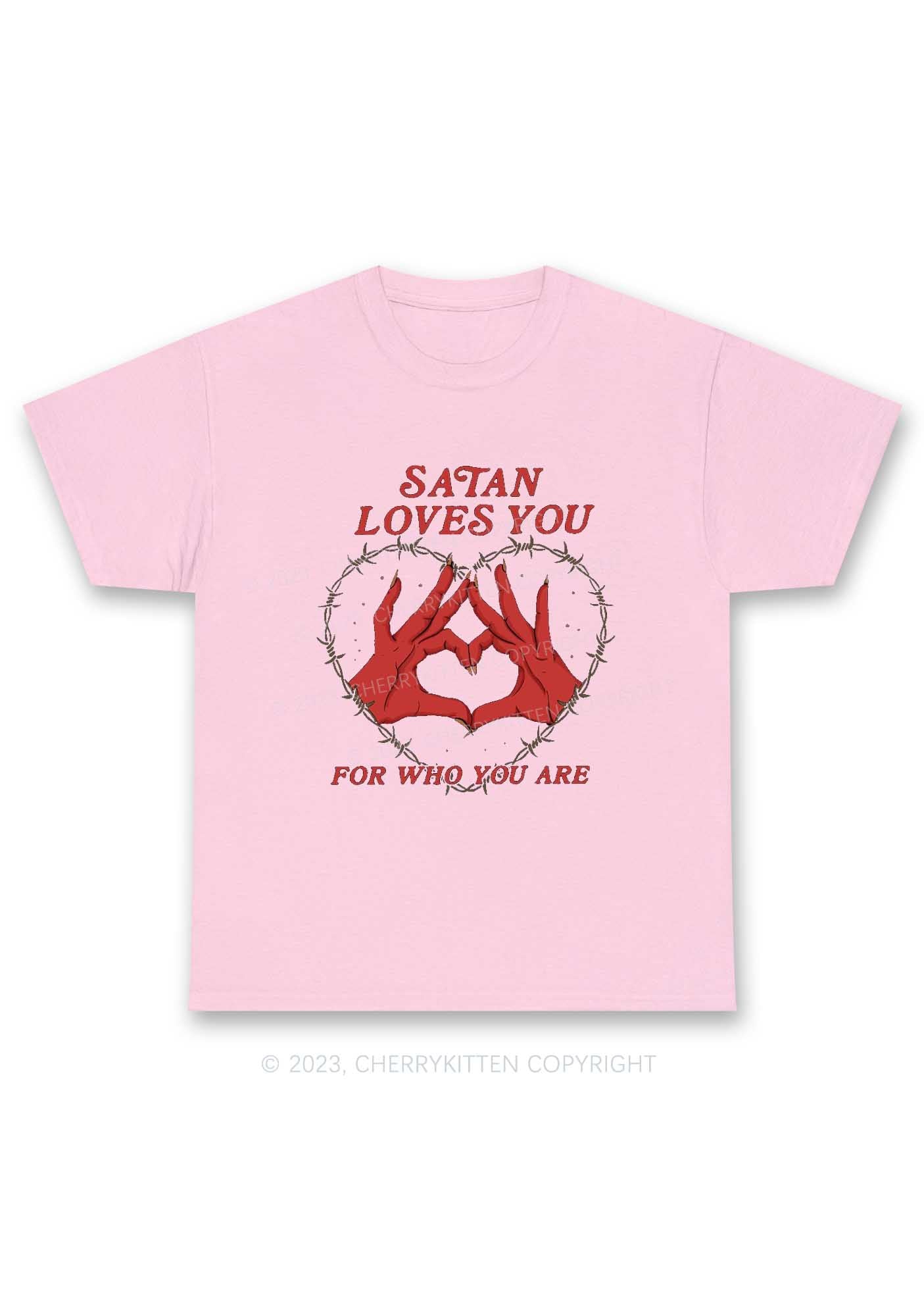 Satan Loves You Heart Halloween Y2K Chunky Shirt Cherrykitten