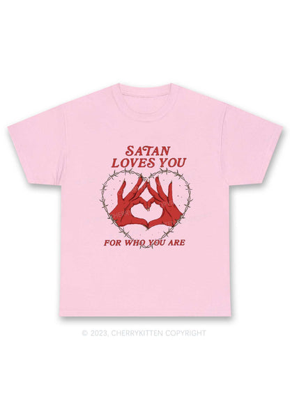 Satan Loves You Heart Halloween Y2K Chunky Shirt Cherrykitten