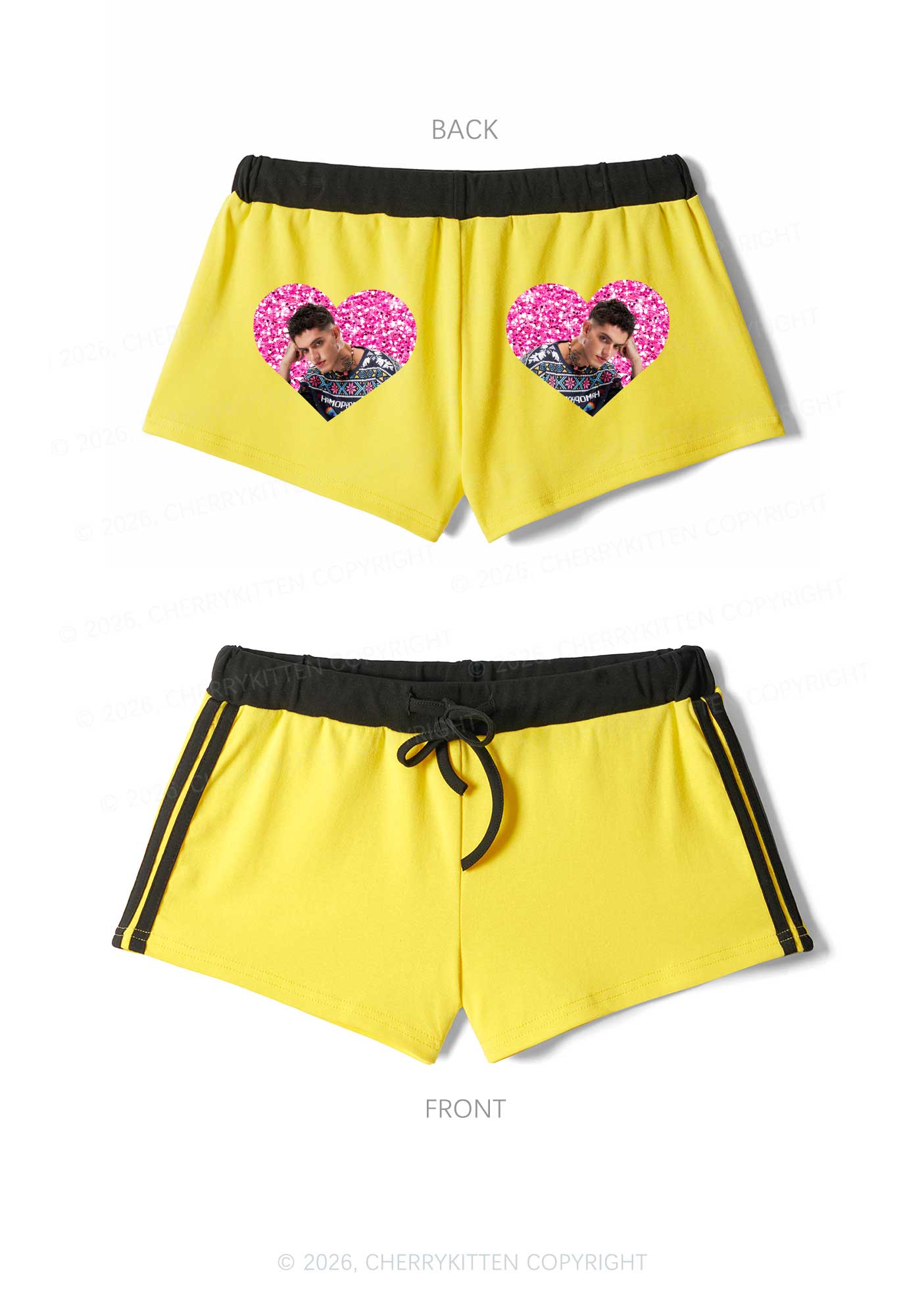 Glitter Heart Custom Face Valentine's Day Y2K Drawstring Mini Shorts Cherrykitten