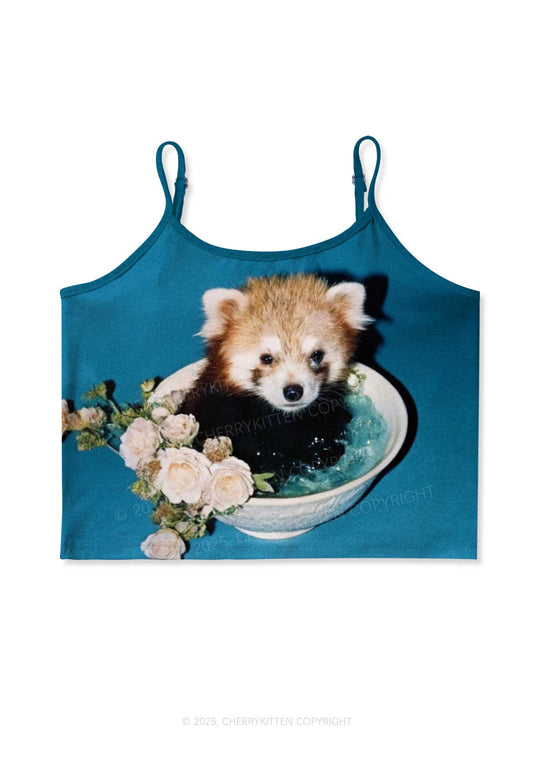 Red Panda In Bowl Y2K Print Cami Crop Top Cherrykitten