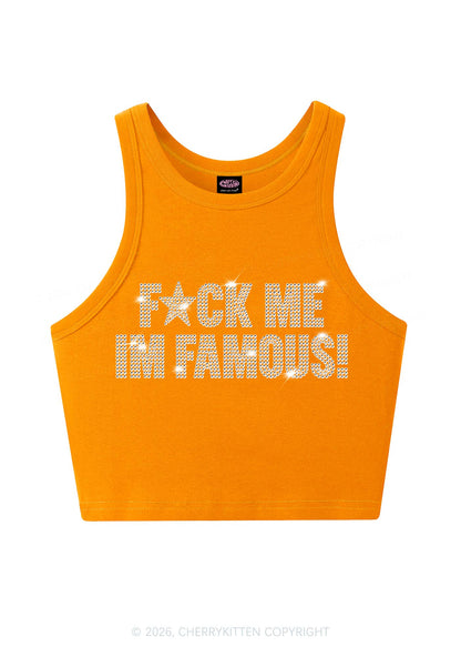 Rhinestone Fxxk Me Im Famous Y2K Crop Tank Top Cherrykitten