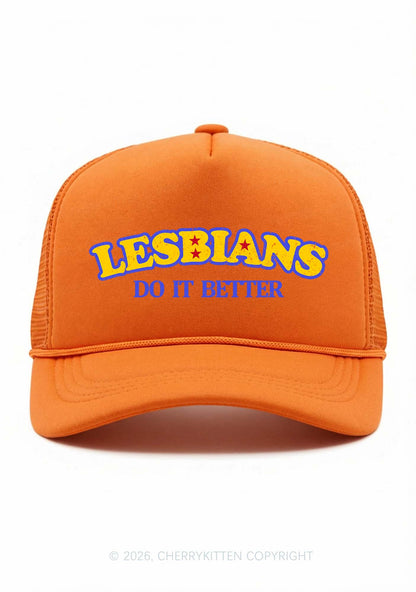 Lesbians Do It Better Pride Y2K Trucker Hat Cherrykitten