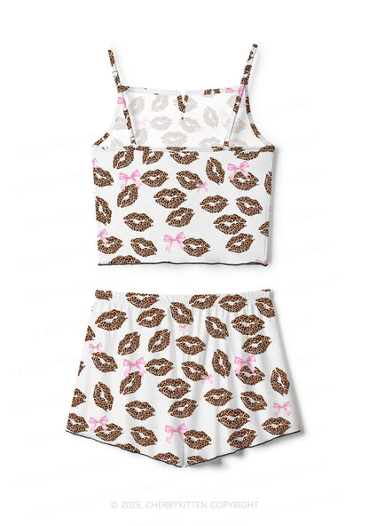 Leopard Lip Print Valentine's Day Y2K Print Cami Shorts Pajama Set Cherrykitten