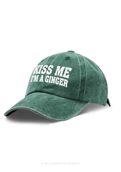 Embroidered Kiss Me Im Ginger St Patricks Y2K Washed Baseball Cap Cherrykitten