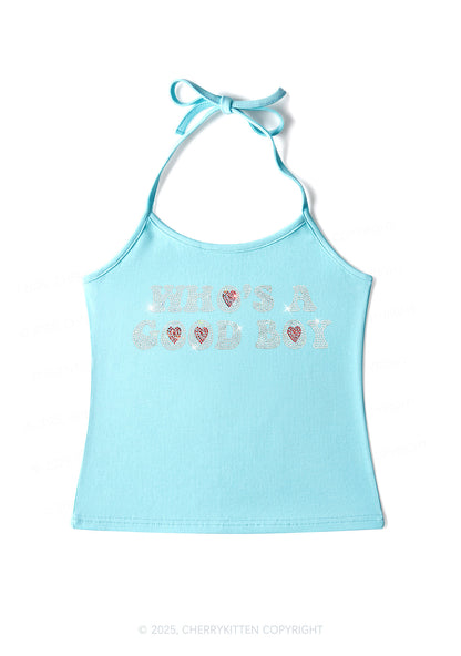 Rhinestone Whos A Good Boy Y2K Halter Neck Cami Cherrykitten