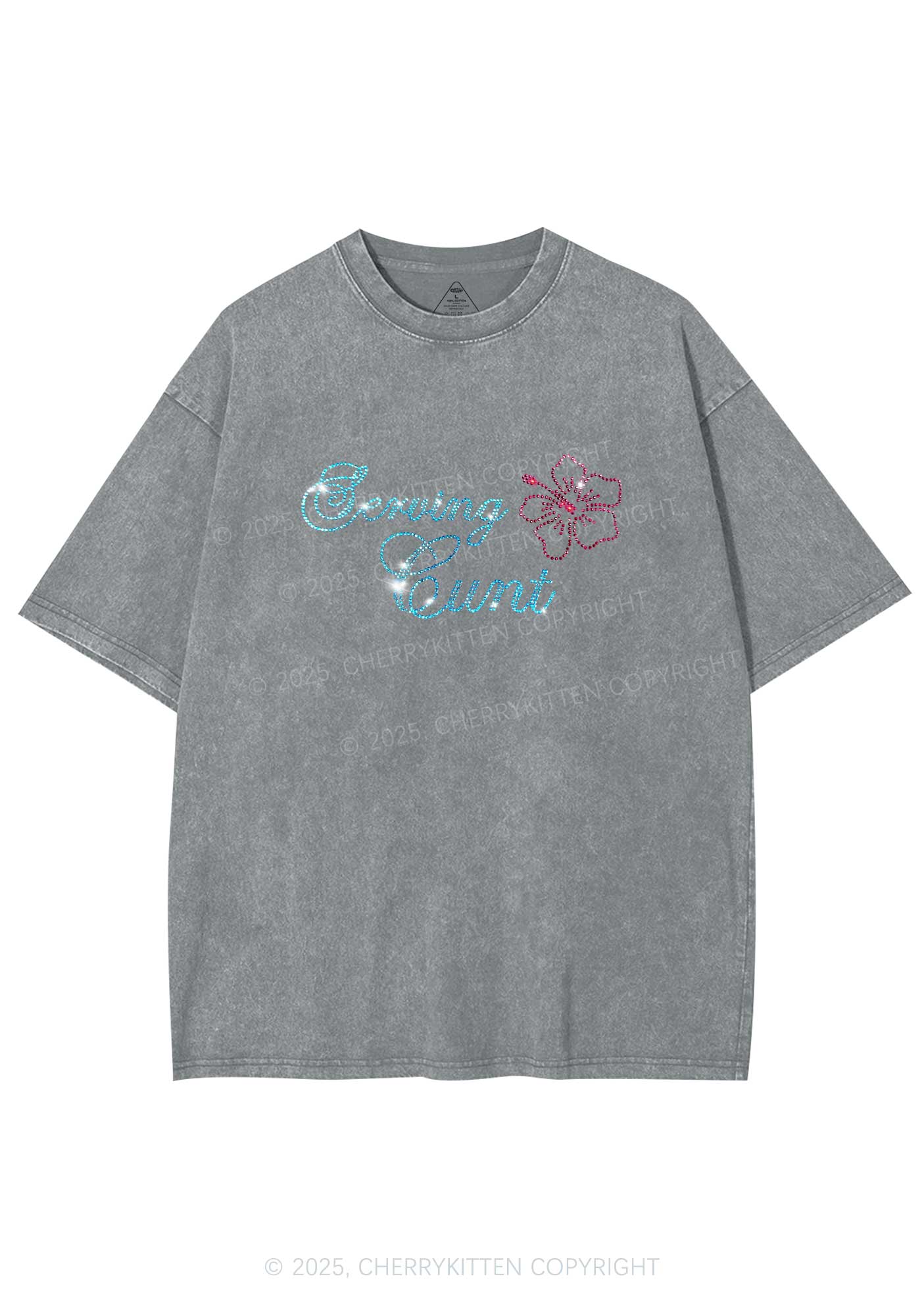 Rhinestone Serving Cxxt Y2K Shirts Washed Tee Cherrykitten