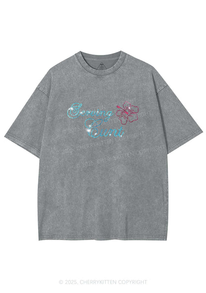 Rhinestone Serving Cxxt Y2K Shirts Washed Tee Cherrykitten