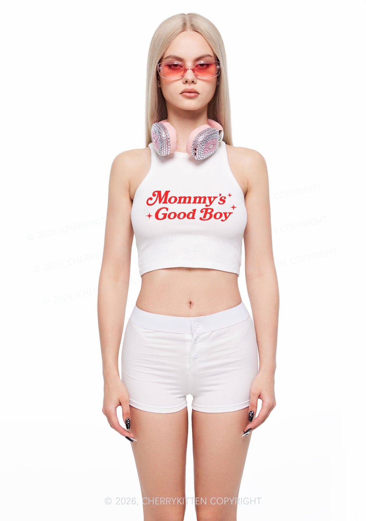Mommys Good Boy Y2K Crop Tank Top Cherrykitten