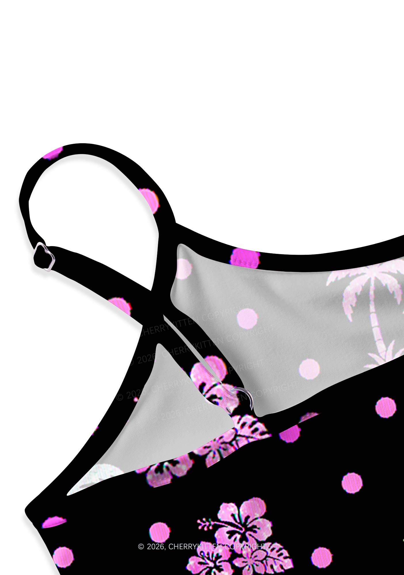 Pink Dots Palm Tree Y2K Print Slip Dress Cherrykitten