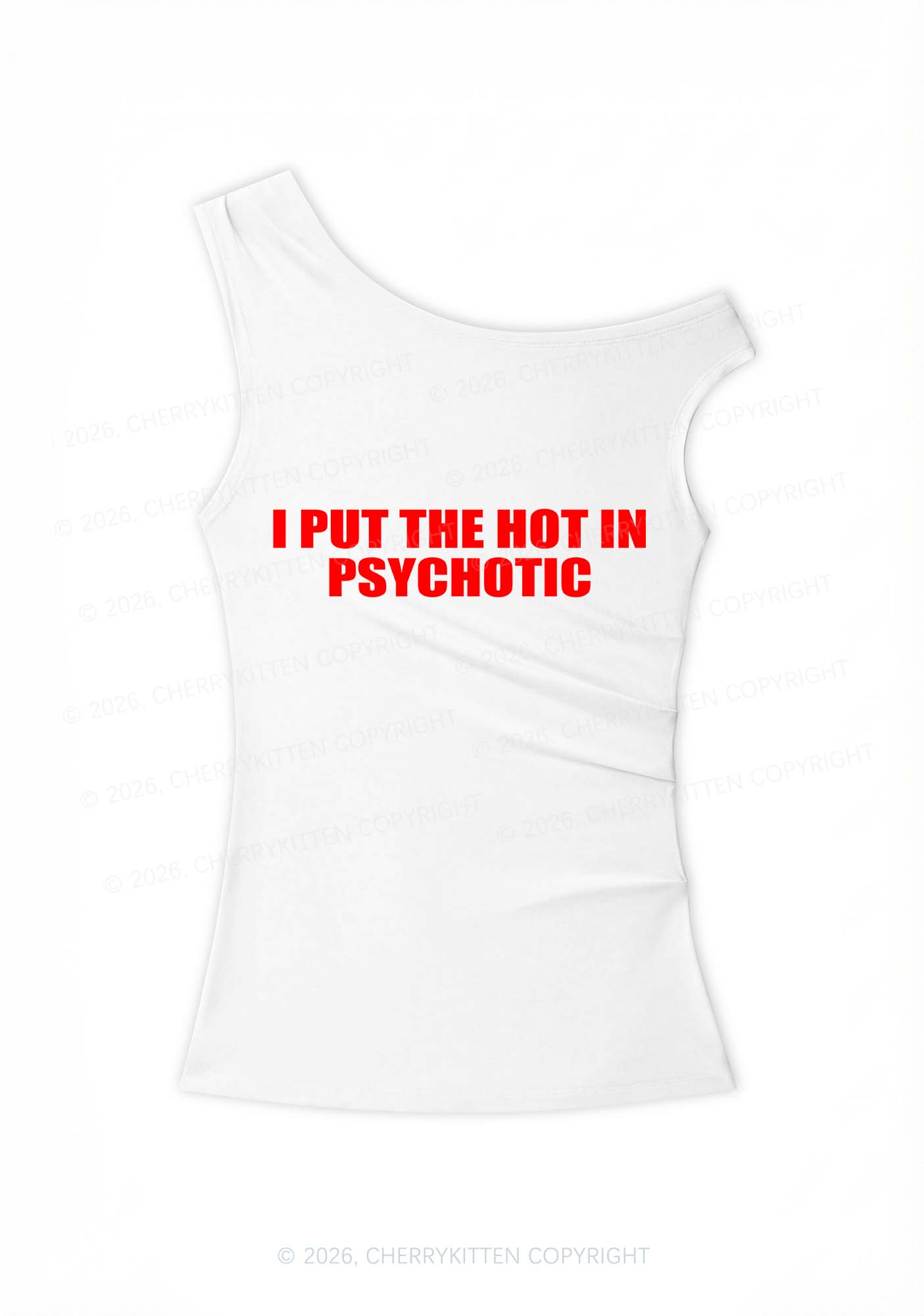 I Put The Hot In Psychotic Y2K Off Shoulder Tank Top Cherrykitten