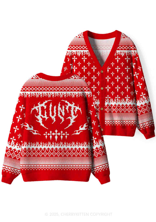 Punk Cxxt Y2K Christmas Cardigan Knit Sweatshirt Cherrykitten