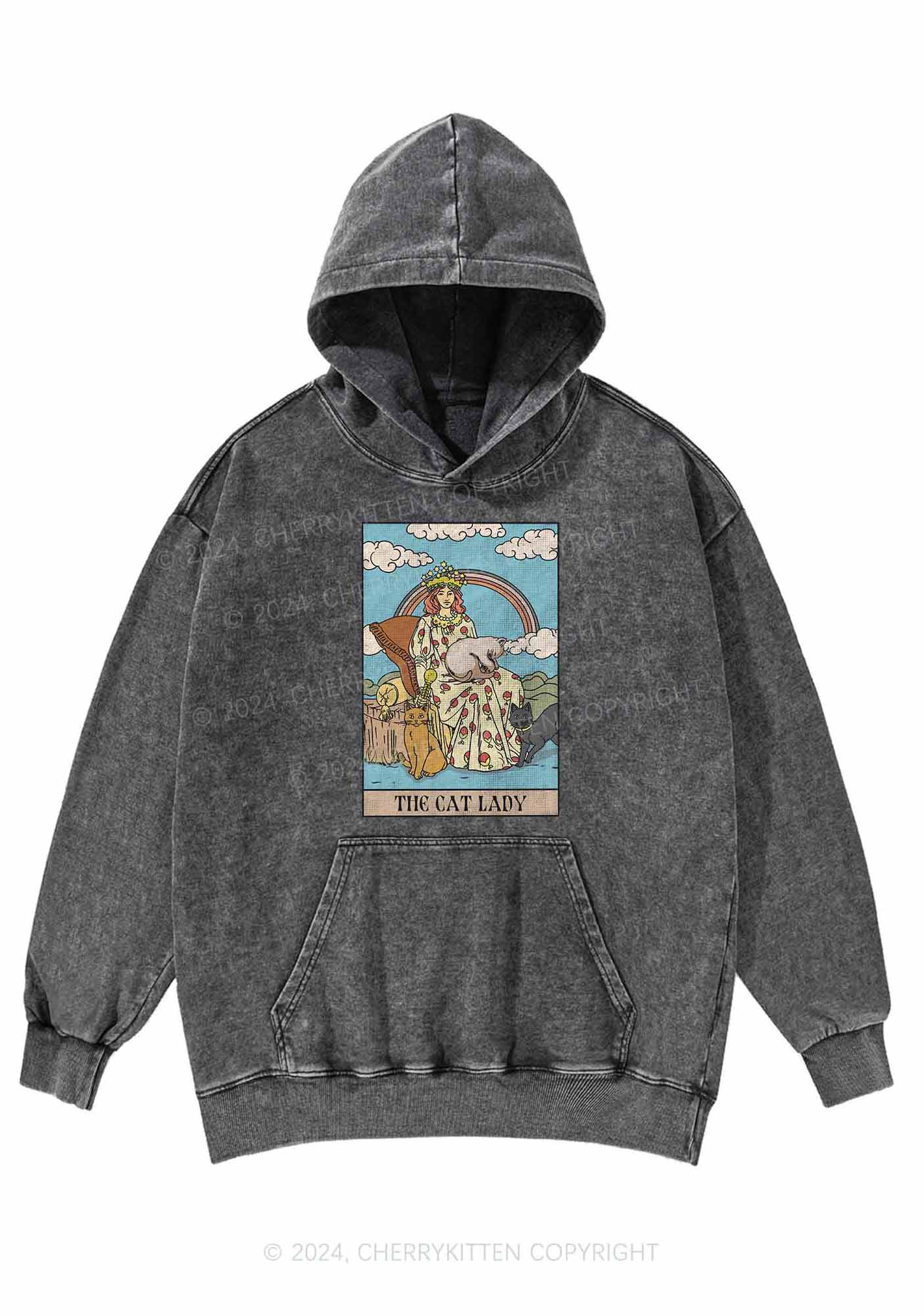 The Cat Lady Y2K Washed Hoodie Cherrykitten