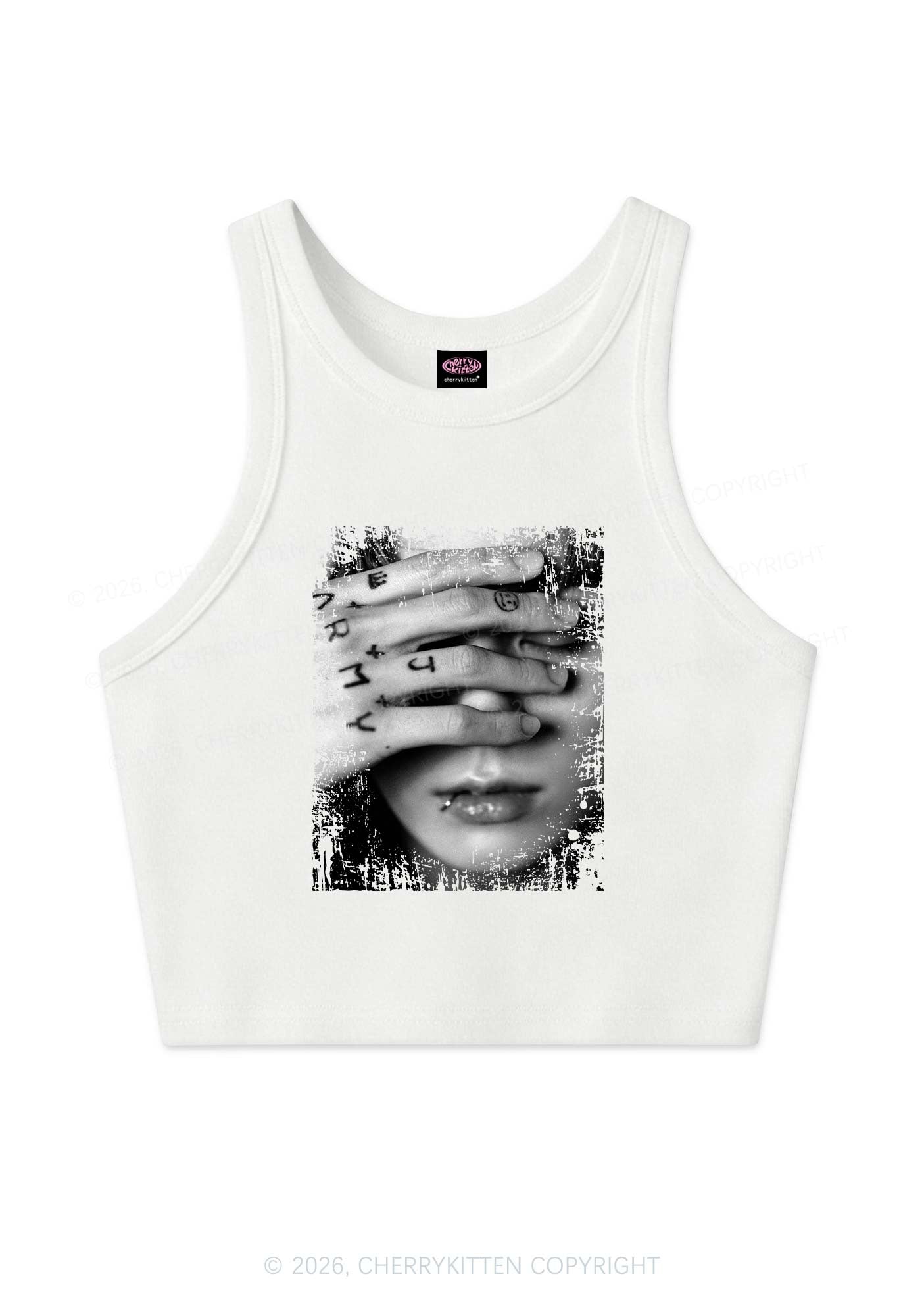 Tattoo Hand Portrait Kpop Y2K Crop Tank Top Cherrykitten
