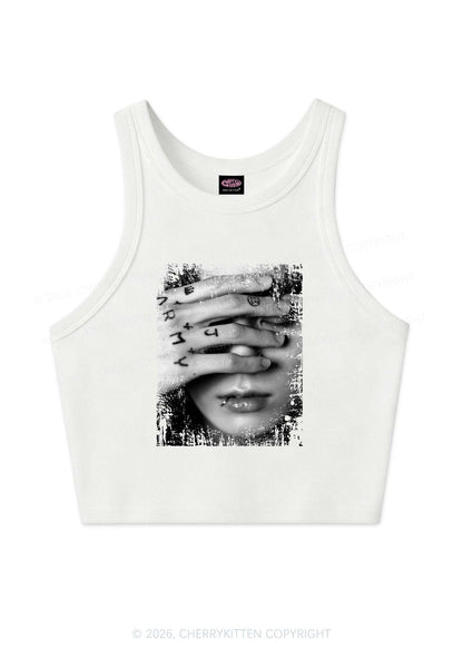 Tattoo Hand Portrait Kpop Y2K Crop Tank Top Cherrykitten