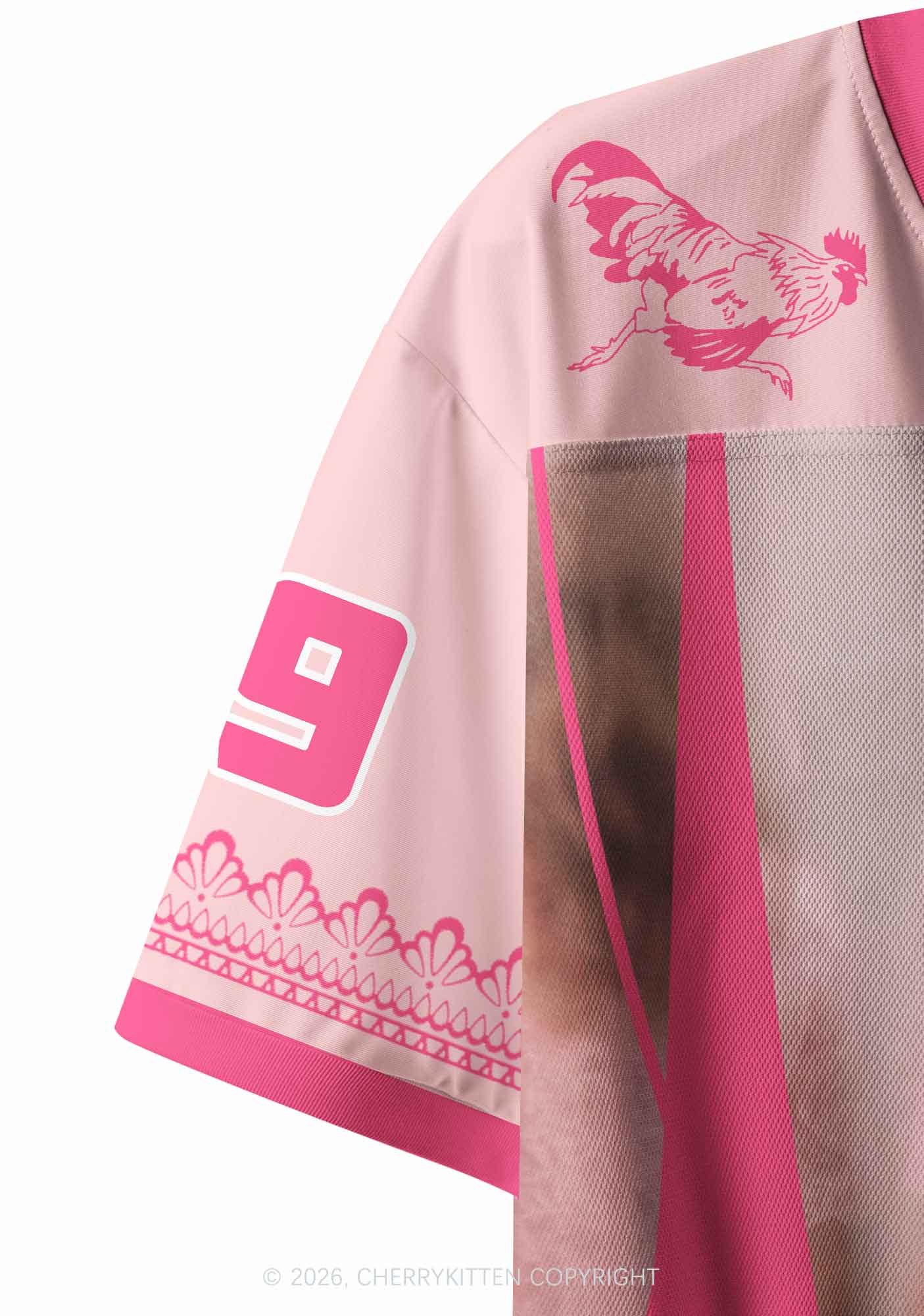 Pink Lace Chicken Y2K Crop Sport Jersey Shirts Cherrykitten