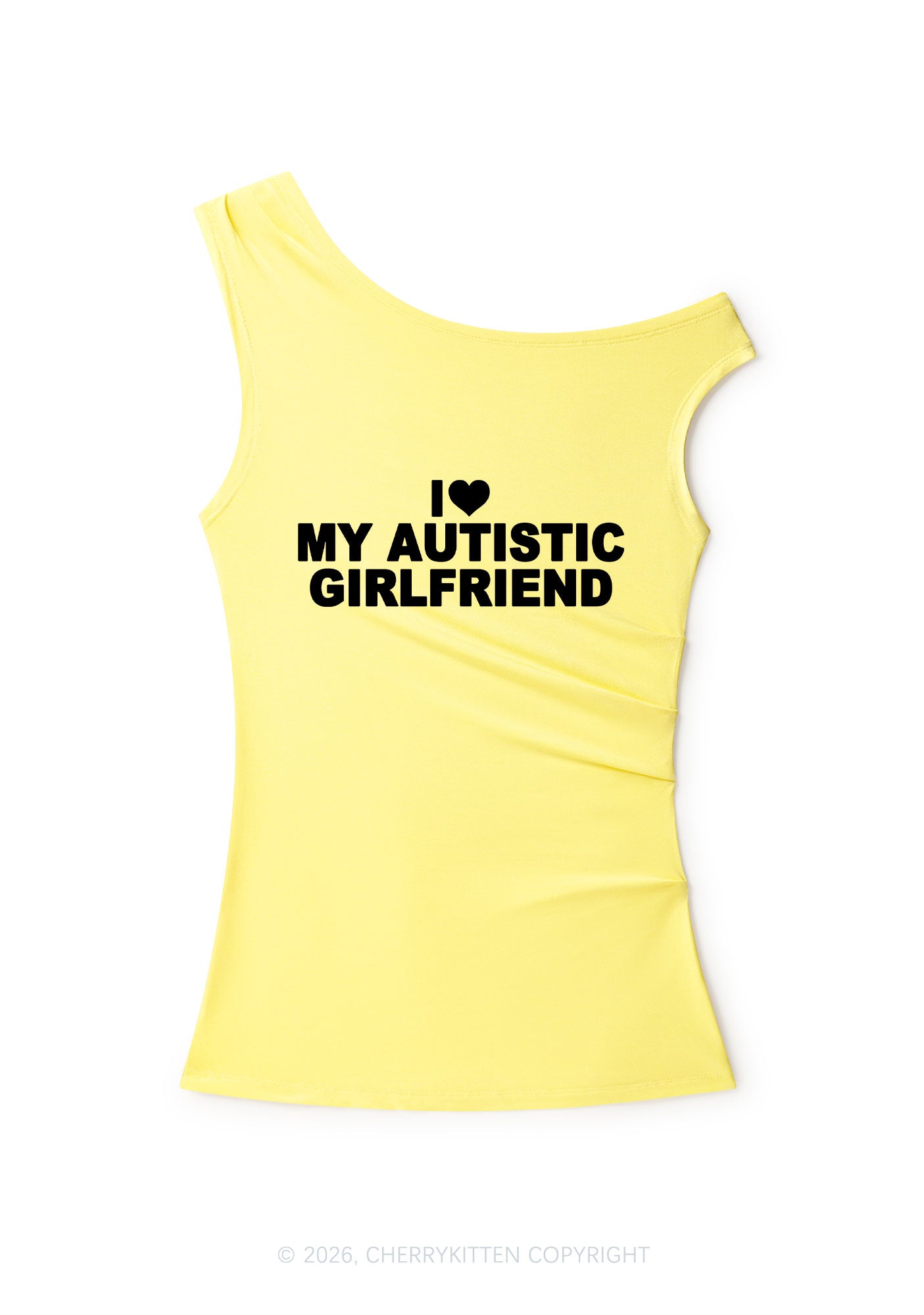 I Love My Autistic GF Valentine's Day Y2K Off Shoulder Tank Top Cherrykitten
