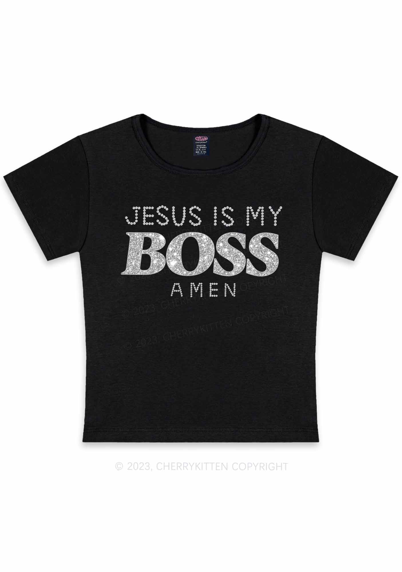 Curvy Jesus Is My Boss Y2K Baby Tee Cherrykitten