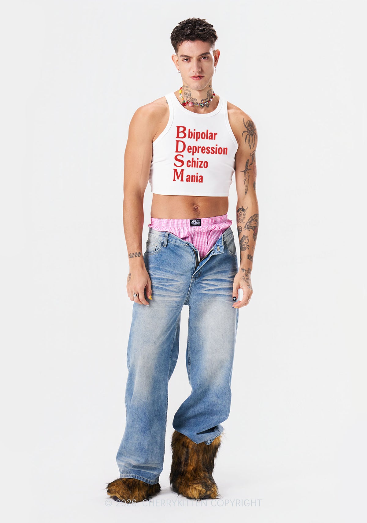 Bipolar Depression Schizo Mania Y2K Crop Tank Top Cherrykitten