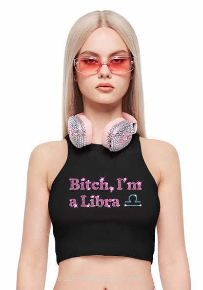 Rhinestone Bxxch Im A Libra Y2K Crop Tank Top Cherrykitten