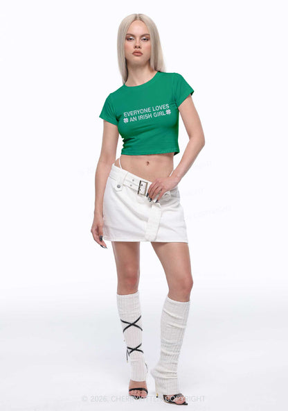 Glitter Everyone Loves Irish Girl St Patricks Y2K Baby Tee Cherrykitten