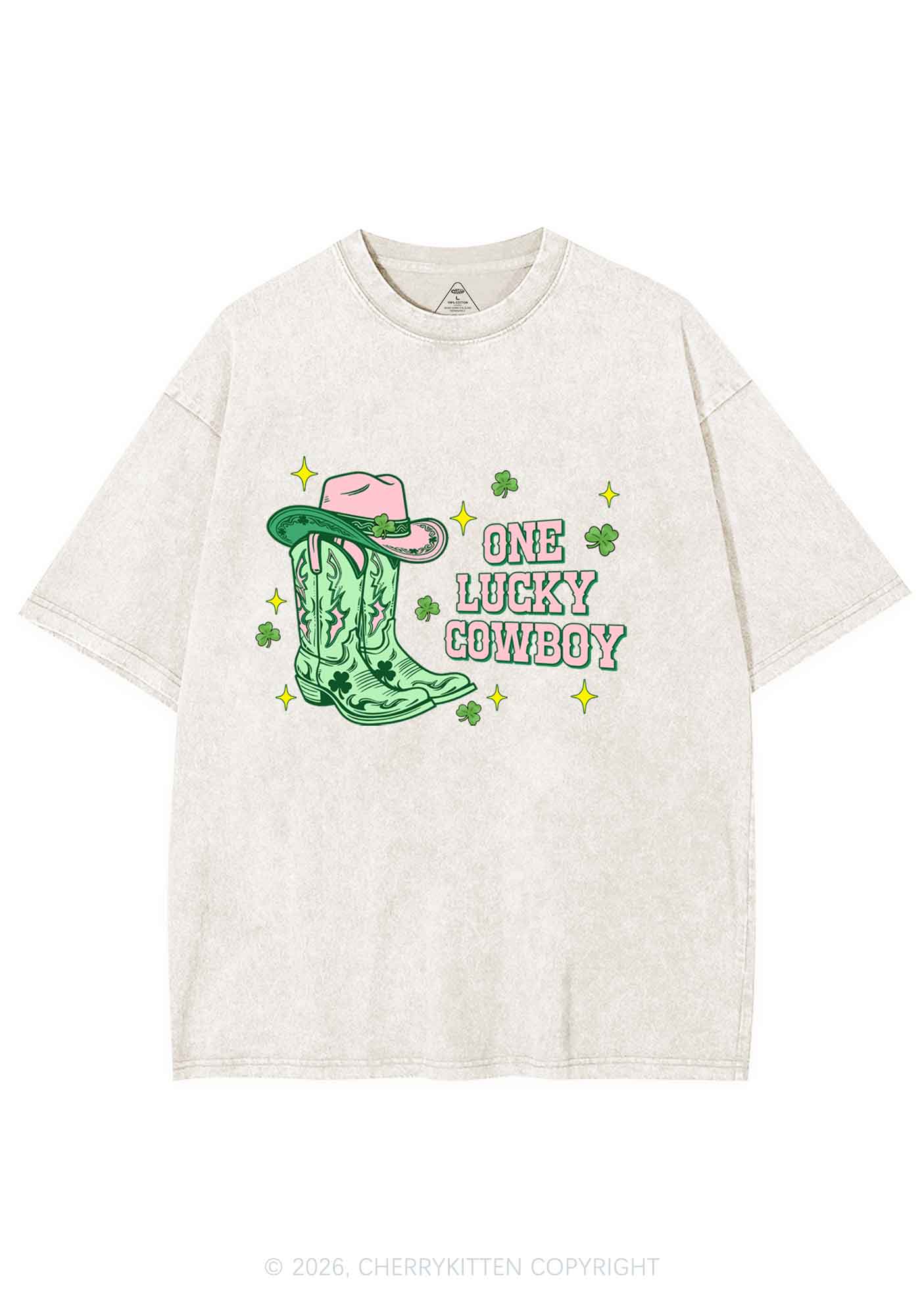 One Lucky Cowboy Boots St Patricks Y2K Shirts Washed Tee Cherrykitten