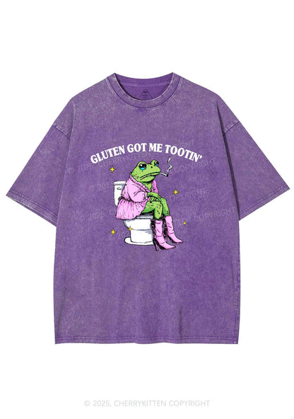 Gluten Got Me Tootin Y2K Shirts Washed Tee Cherrykitten