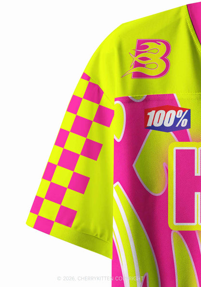 Lime Yellow House Wife Y2K Crop Sport Jersey Shirts Cherrykitten