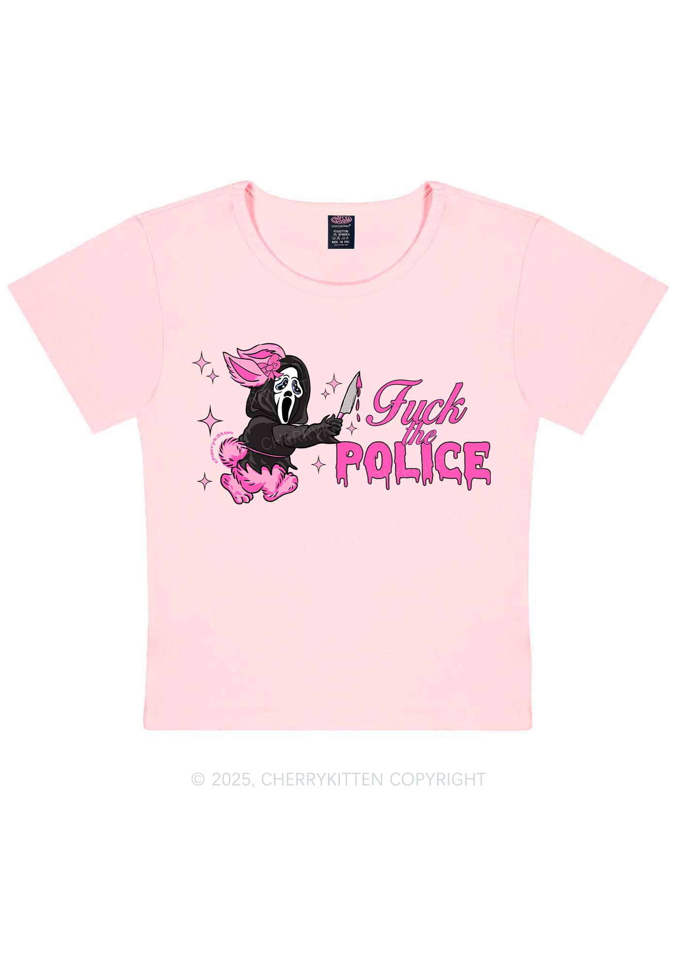 Halloween Fxxk The Police Y2K Baby Tee Cherrykitten