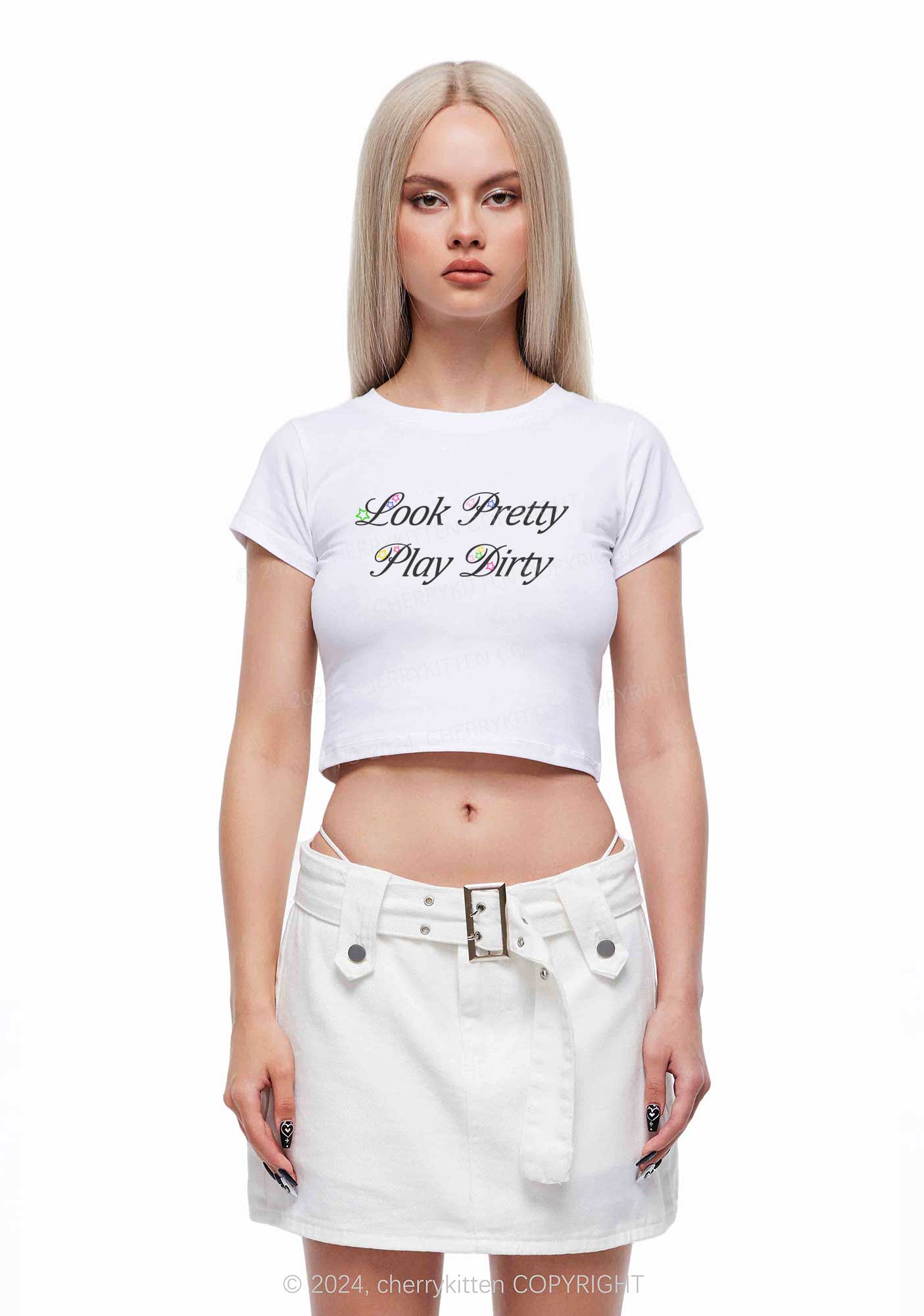 Look Pretty Play Dirty Y2K Baby Tee Cherrykitten