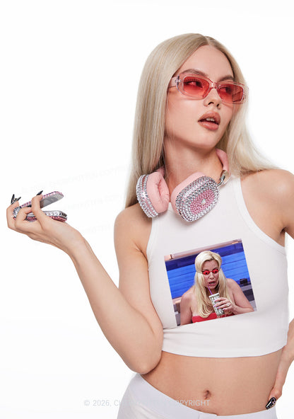 Red Eyeball Blonde Y2K Crop Tank Top Cherrykitten