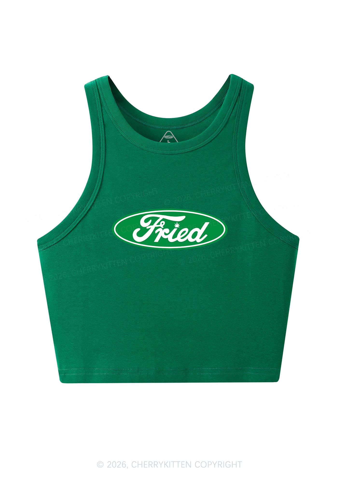 Green Fried Y2K Crop Tank Top Cherrykitten