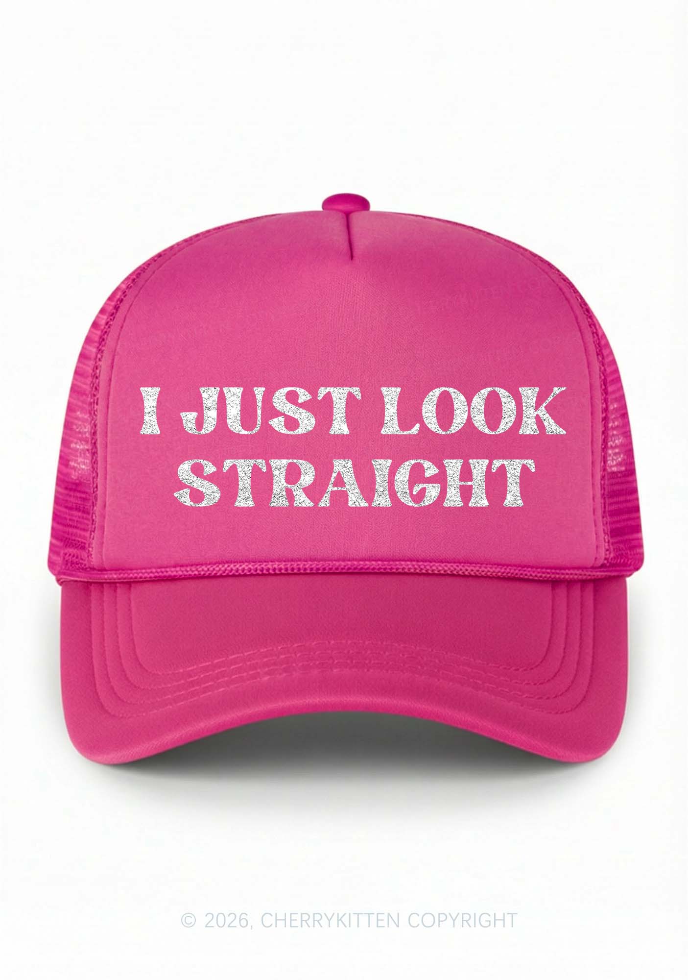 Glitter I Just Look Straight Pride Y2K Trucker Hat Cherrykitten