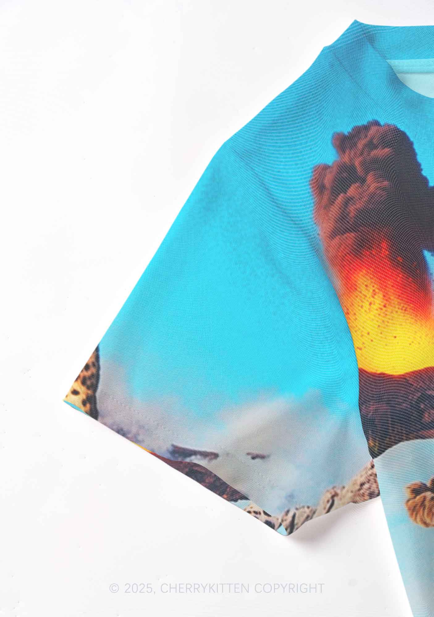 Yoga Leopard And Volcano Y2K Mesh Crop Top Cherrykitten