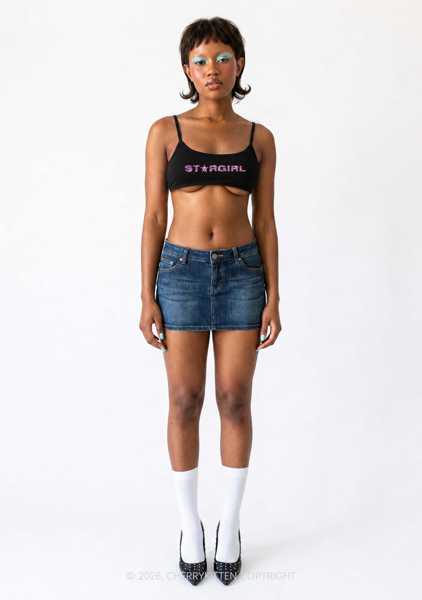 Rhinestone Stargirl Y2K Super Crop Cami Cherrykitten