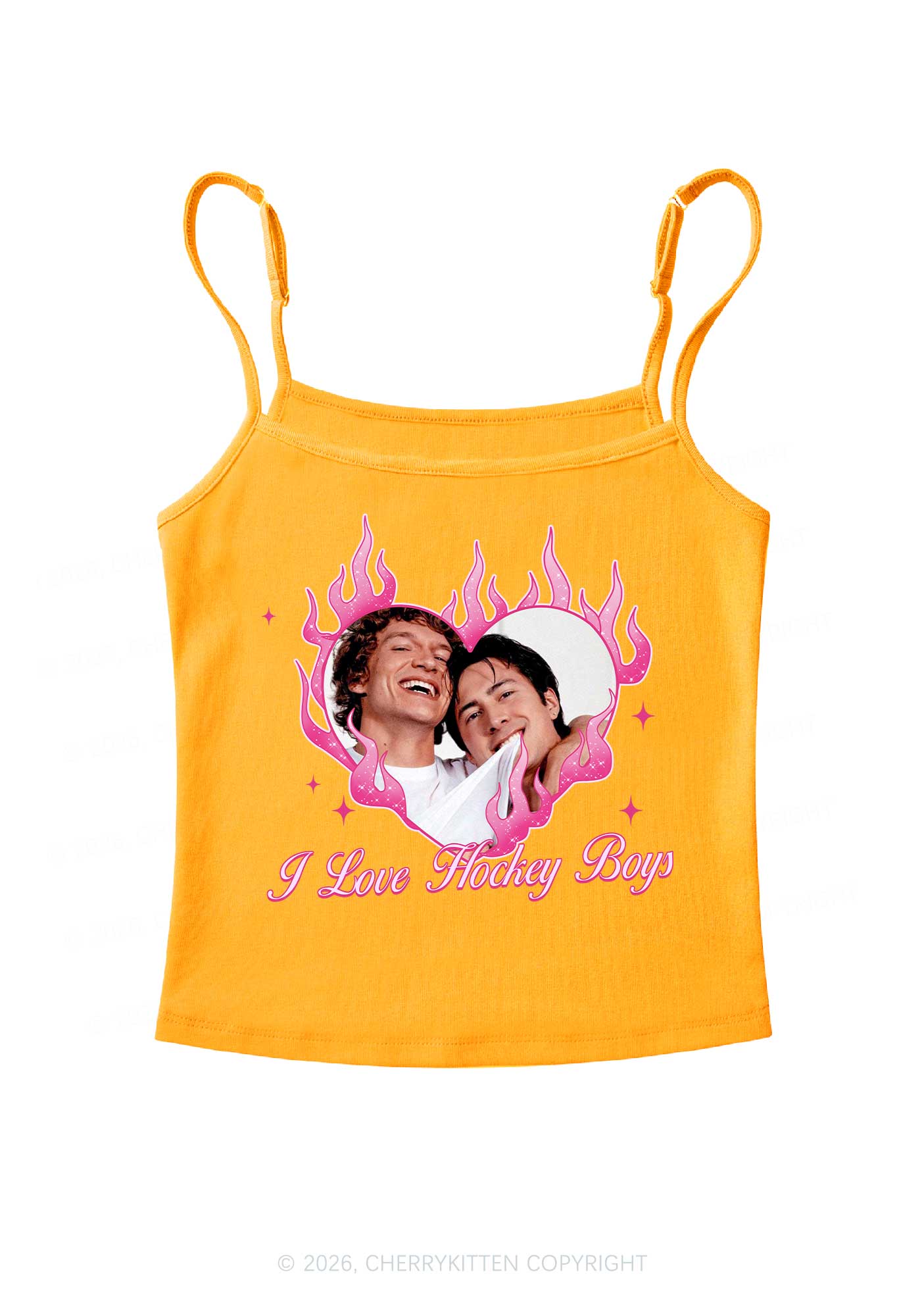 I Love Hockey Boys Pink Heart HR Y2K Spaghetti Strap Cami Cherrykitten
