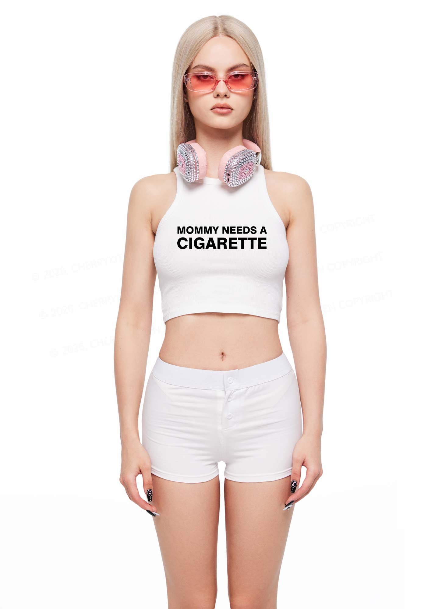 Cherrykitten Mommy Needs A Cigarette Y2K Crop Tank Top