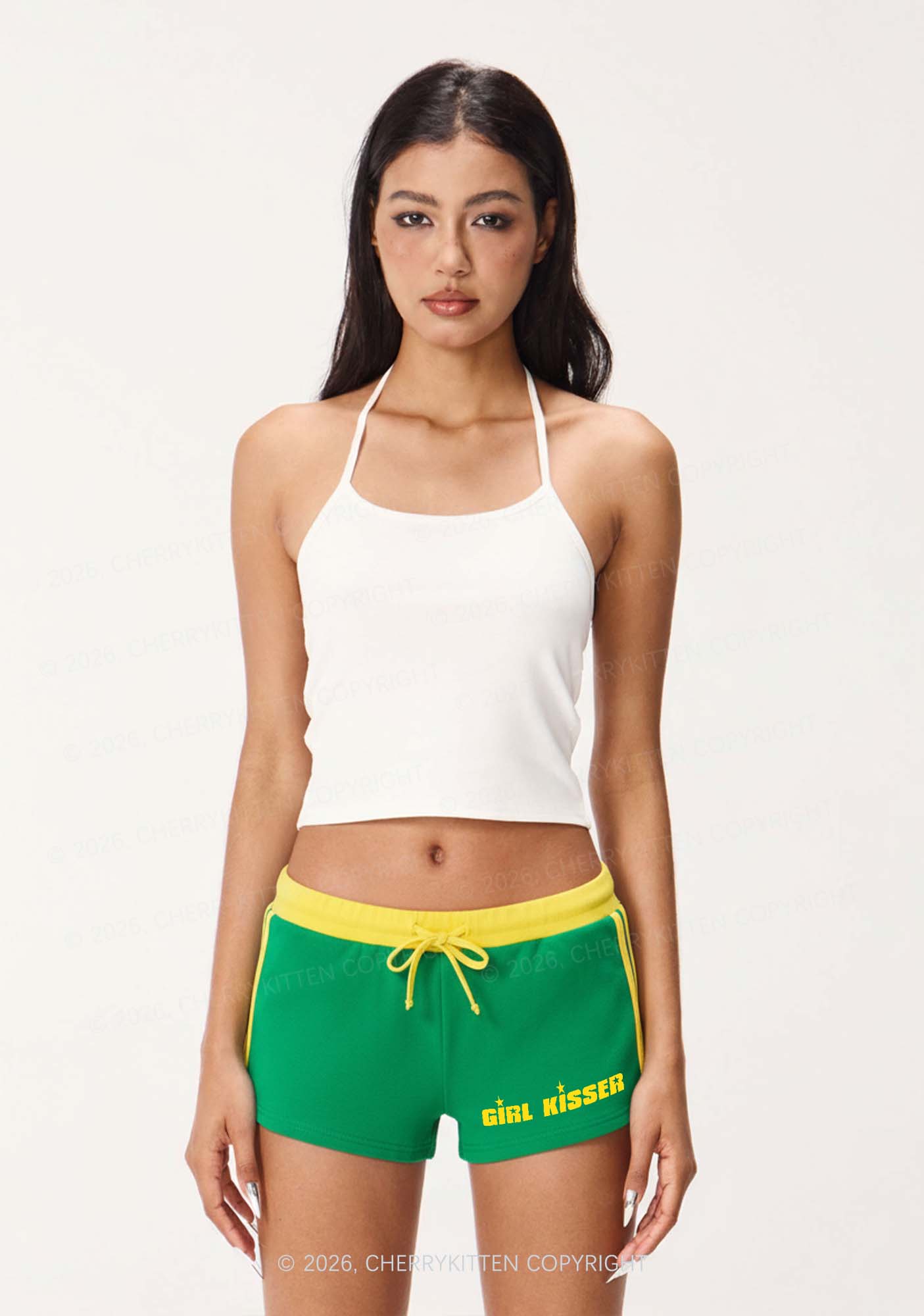 Girl Kisser Pride Y2K Drawstring Mini Shorts Cherrykitten