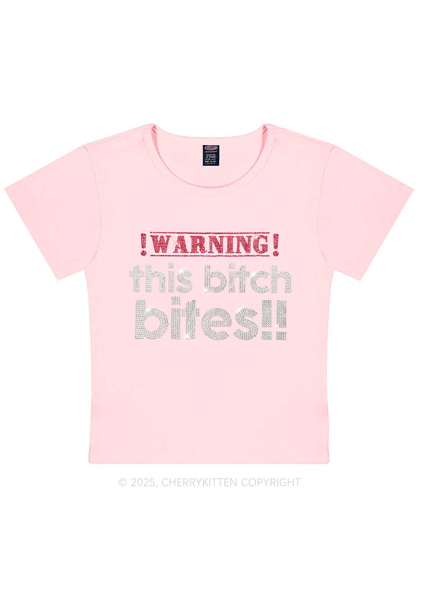 Rhinestone This Bxxch Bites Y2K Baby Tee Cherrykitten