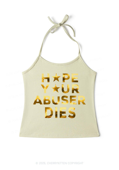 Abuser Dies Silver Foil Printed Y2K Halter Neck Cami Cherrykitten