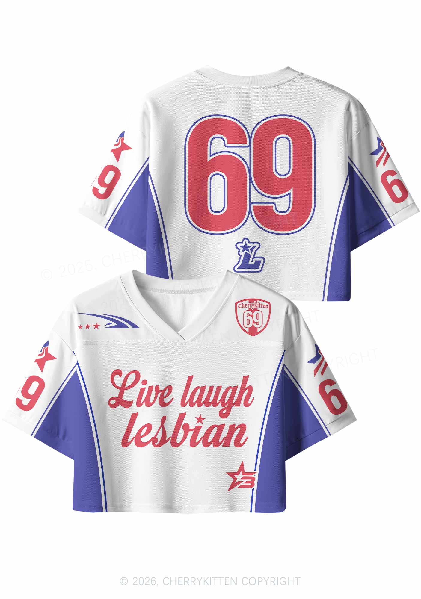 White Live Laugh Lesbian Pride Y2K Crop Sport Jersey Shirts Cherrykitten
