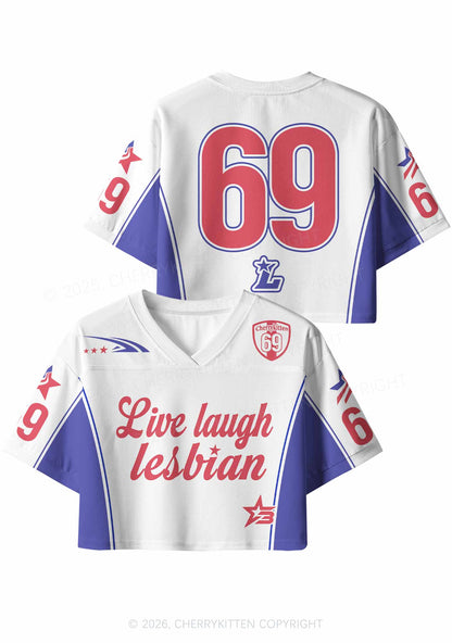 White Live Laugh Lesbian Pride Y2K Crop Sport Jersey Shirts Cherrykitten