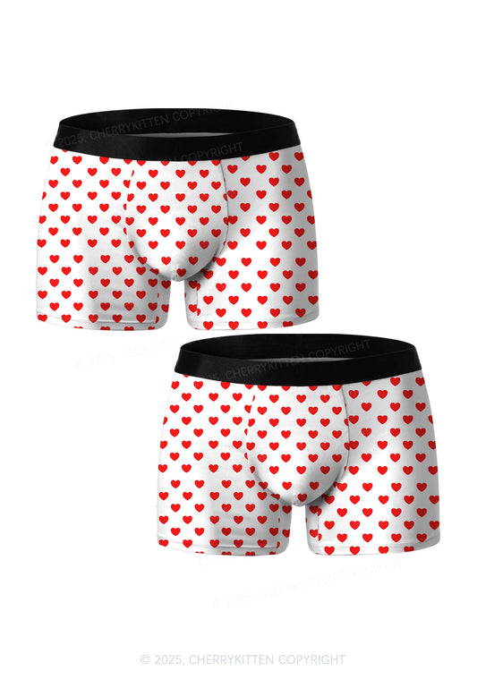 Plain Red Heart Valentine's Day Y2K Print Couples Boxer Briefs Set Cherrykitten
